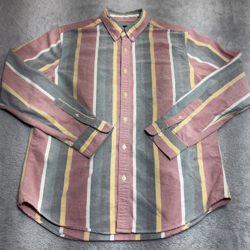 American Eagle Button Down Shirt Mens Large Multicolor Striped Cotton Oxford L